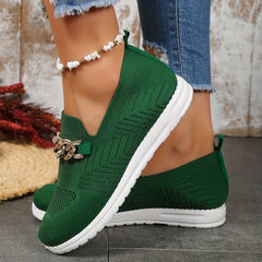 Women's Chain Decor Mesh Slip On Flatform Shoes Lightweight Walking Shoes