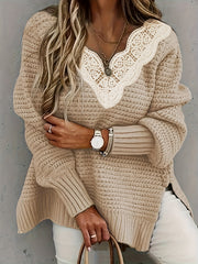 V Neck Lace Sleeve Sweater