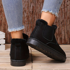 Women's Solid Snow Boots Slip On High Round Toe Fluffy Velvet Warm Shoes