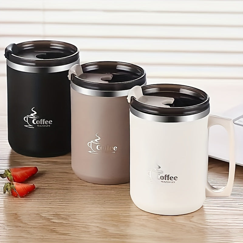 480ml Stainless Steel Water Cup with Straw and Handle, Leakproof Coffee Mug