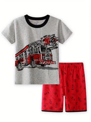 Boys Fire Truck Graphic Cotton Pajamas Set