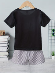 Boys Dinosaur Graphic T-shirt & Striped Shorts Set
