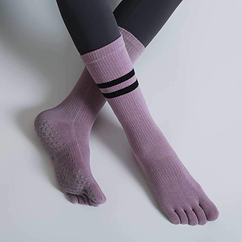 5 Toe Split Mid Calf Grip Socks Non slip Yoga Pilates Ballet Socks Women's