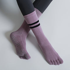 5 Toe Split Mid Calf Grip Socks Non slip Yoga Pilates Ballet Socks Women's