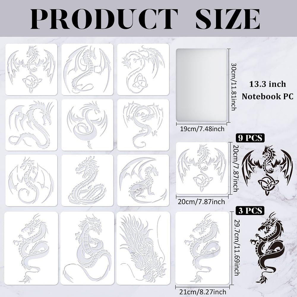 Dragon Pattern Stencils Template Set for Drawing and Painting - Craft Supplies
