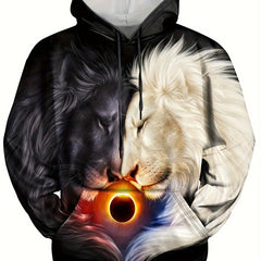 Lion 3D Print Hoodies Mens Graphic Pullover Hooded Sweatshirt for Winter