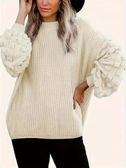 Casual Sweater Women's Plus Solid Chunky Knitted Puff Sleeve