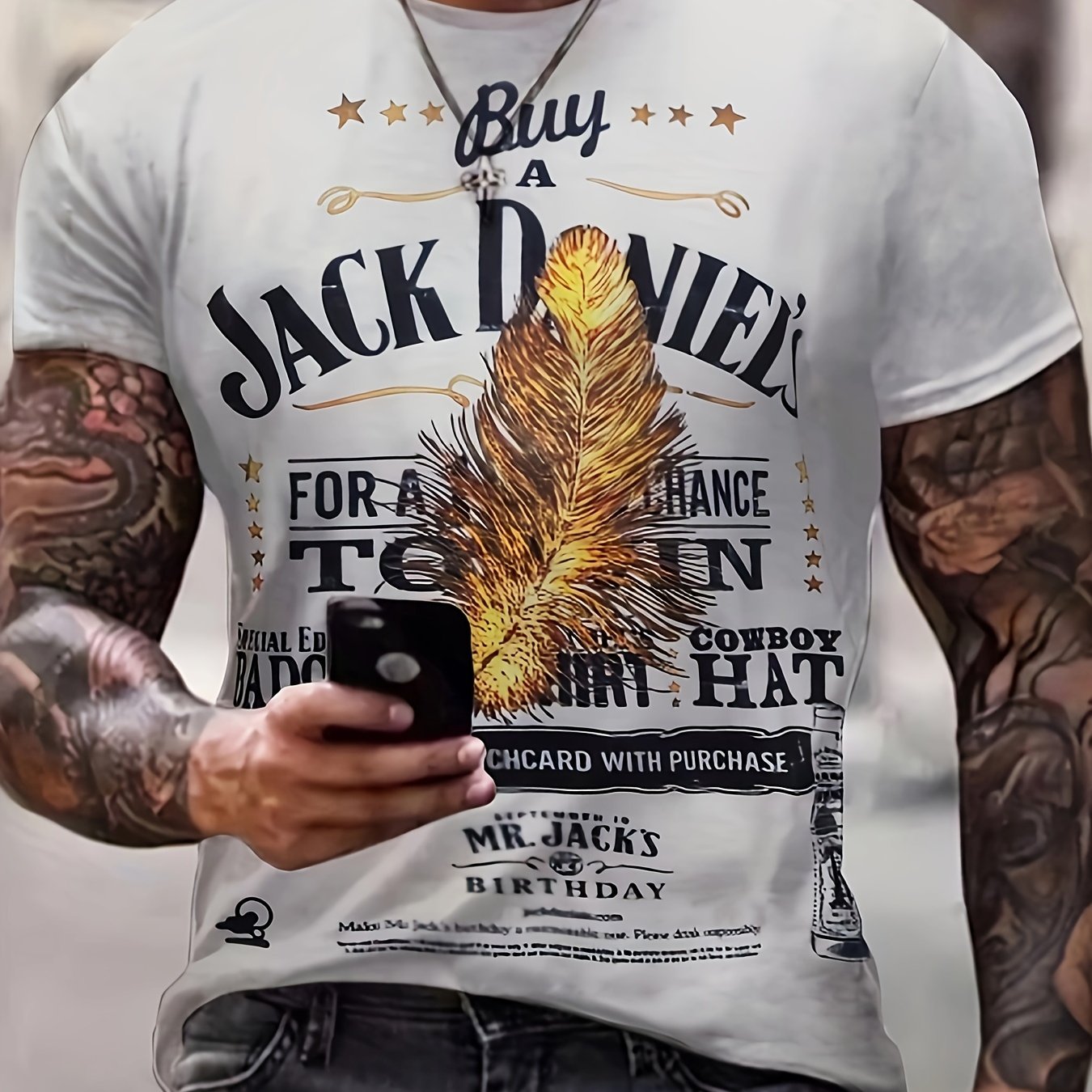 Men's Feather Pattern Sports T shirt Casual Stretch Tee Shirt