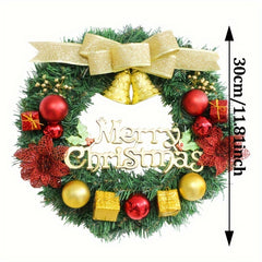 Christmas Golden Bell Wreath with Colored Balls & Bow