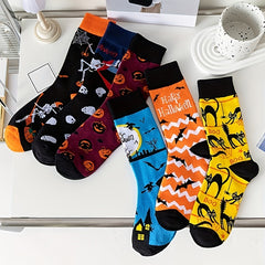 3 Pairs Bat & Skull Print Socks Halloween Crew Socks Women's Stockings