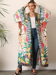 Boho Kimono Women's Plus Tribal Print Long Sleeve
