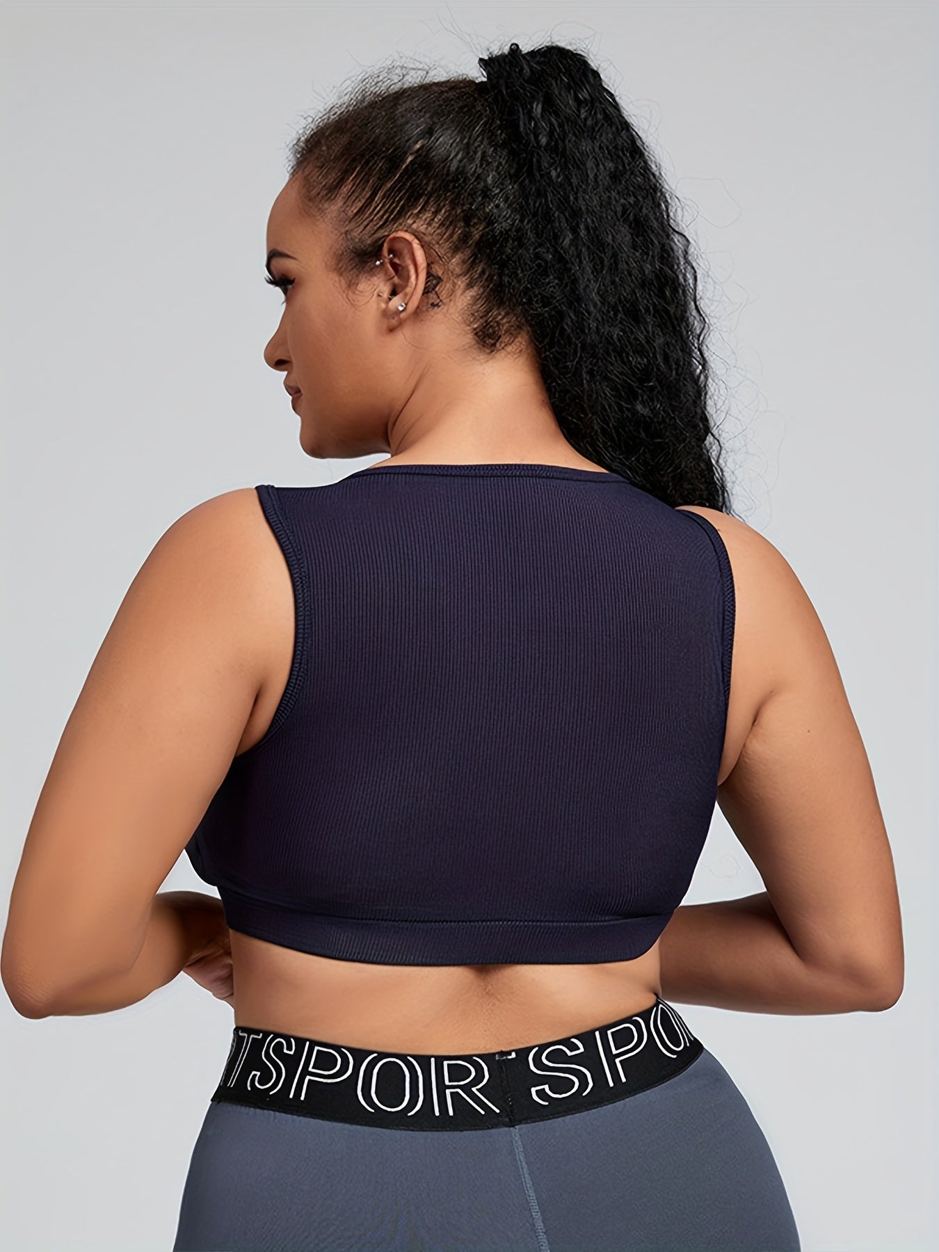 Sports Bra Ribbed Piping V Neck Medium Stretch Bra