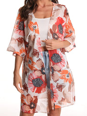 Floral Print Bat Sleeve Cover Up Cardigan