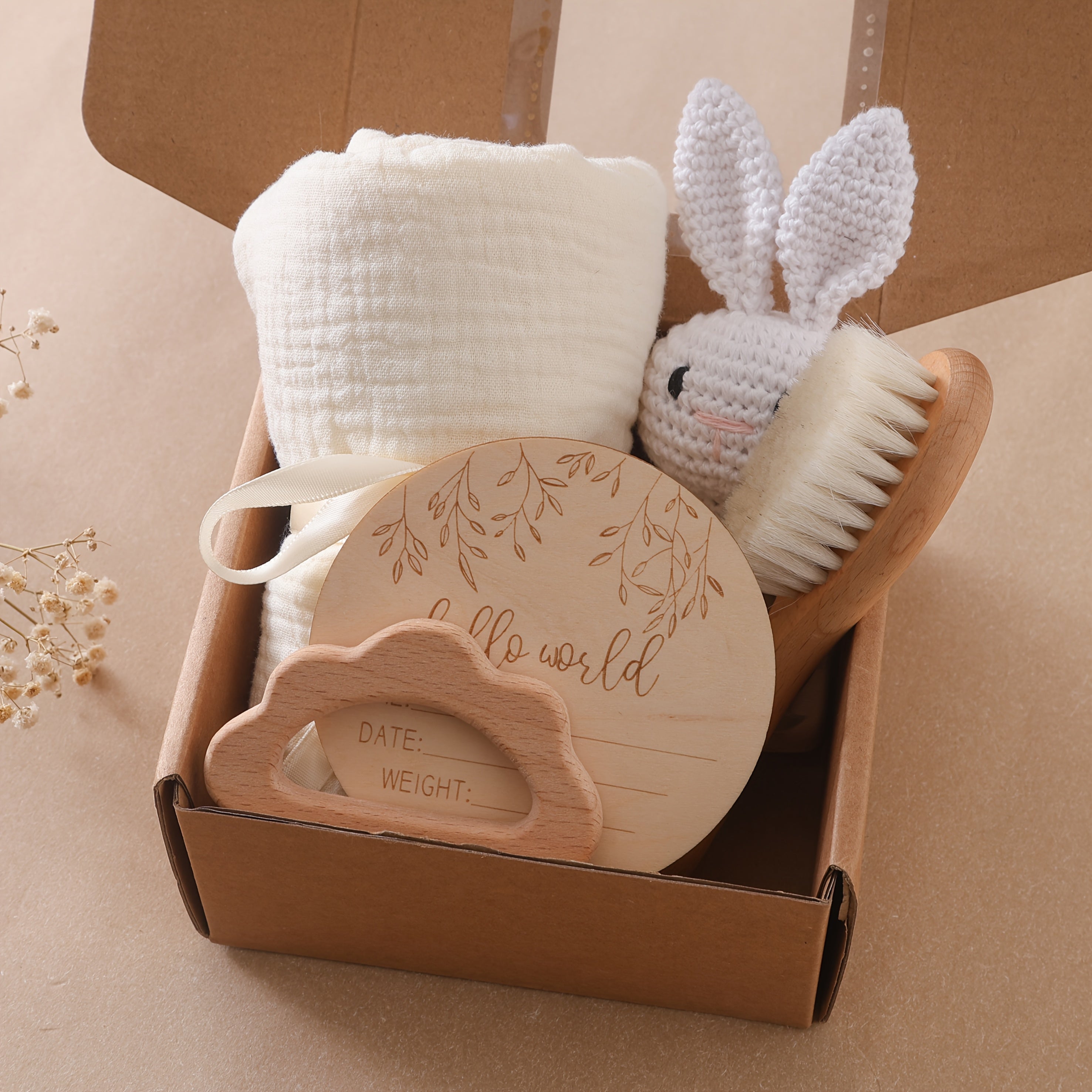 Organic Bamboo Baby Bath Set with Rabbit Rattle