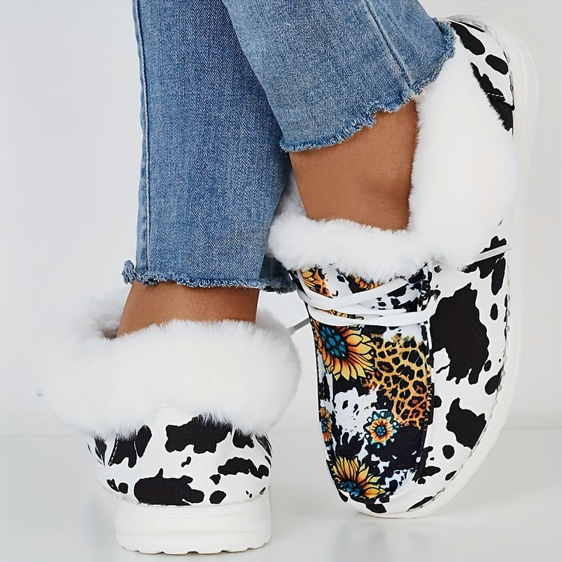 Sunflower & Dairy Cow Pattern Non slip Warm Sneakers