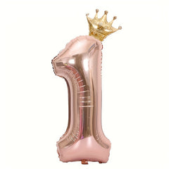 1pc 101 6 Cm Rose Golden Number Foil Balloon + Ribbon, Straw, Crown