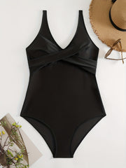 Modest Swimsuit Cross Front V Neck One Piece Swimsuit