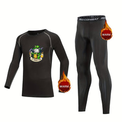 2pcs Kids Compression Fleece Sets Cat Pattern Crew Neck Pullover Pants