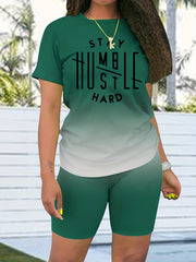Ombre Two Piece Set Short Sleeve T Shirt & Skinny Shorts Outfit