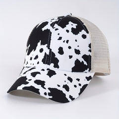 Cow Print Ponytail Baseball Cap Mesh Trucker Hat