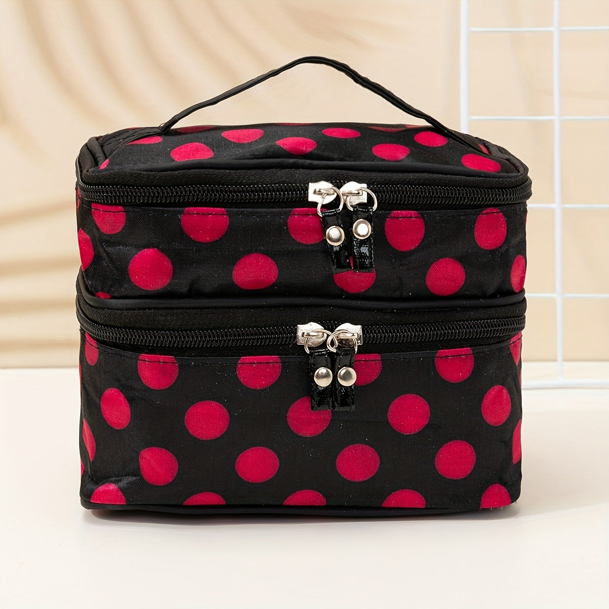 Double Layer Cosmetic Bag with Zipper for Travel