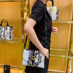 Snake Print Handbag w/ Golden Accents Detachable Strap & Zipper Closure