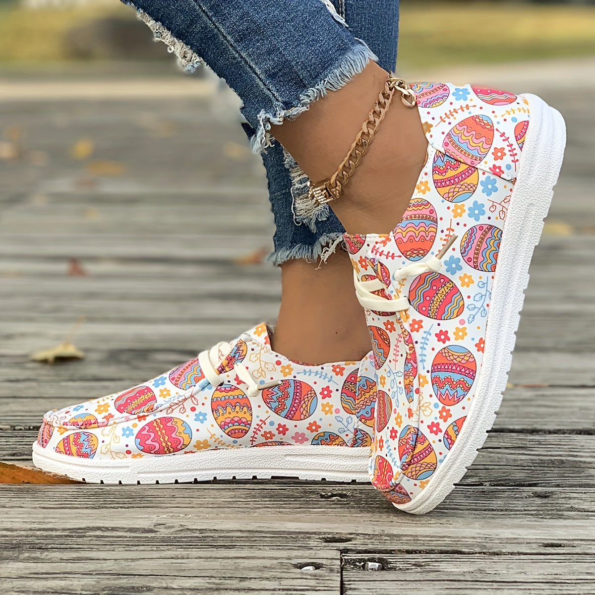 Colorful Pattern Flat Skate Shoes Non Slip Sneakers Lightweight