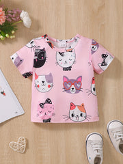 Baby Girls Casual Cat Graphic T-shirt for Summer Holiday