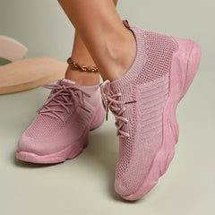 Women's Chunky Knit Sneakers Lace Up Low Top Shoes