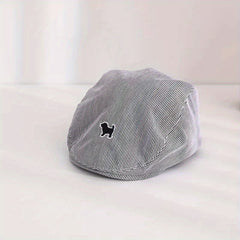 Casual Striped Beret Vintage Breathable Cap Dog Embroidery