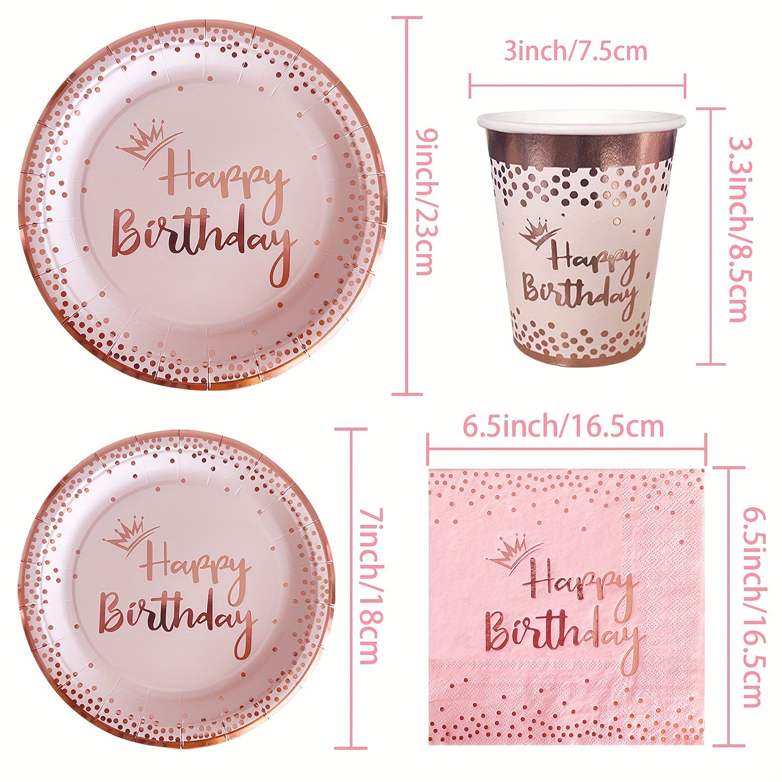 Pink Rose Golden Party Plates Napkins Cups Set for Birthday Decoration