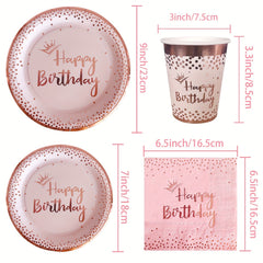 Pink Rose Golden Party Plates Napkins Cups Set for Birthday Decoration
