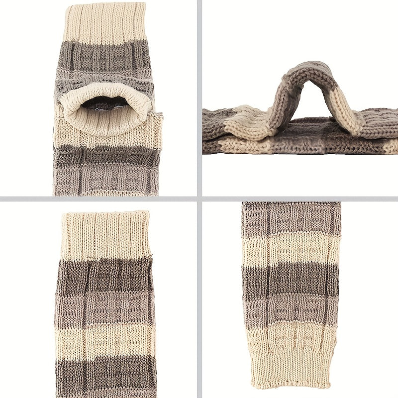Colorblock Knitted Leg Warmers Knee High Socks Stockings & Hosiery