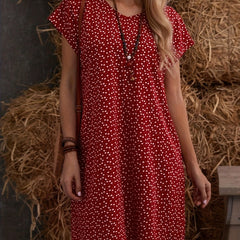 Confetti Heart Print Dress V Neck Short Sleeve Dress Spring Summer