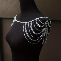 Boho Rhinestone Shoulder Chain Crystal Tassel Body Chain Jewelry