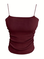 Ruched Spaghetti Strap Sleeveless Cami Top Sexy Summer Women's Clothing