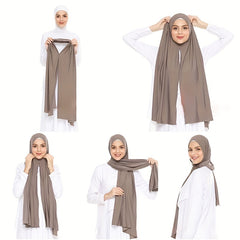 Long Hijab Solid Scarf Elastic Turban Large Shawl Bandana for Women