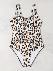 Leopard Twist Front Lace Up Cut Out One Piece Swimsuit