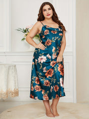 Satin Floral Print Cowl Neck Cami Sleep Dress