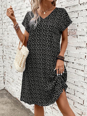 Heart Print Confetti Dress Casual V Neck Short Sleeve