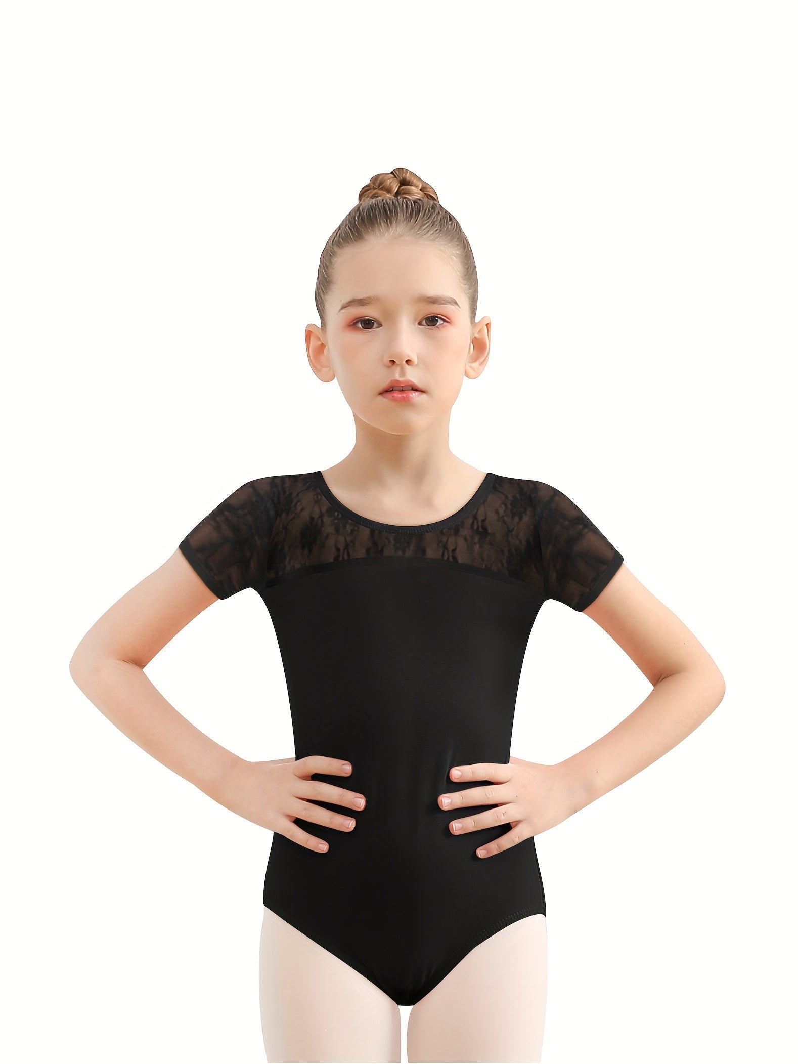 Cotton Girls Solid Back Bow Short Sleeve Ballet Leotard Dance Gift