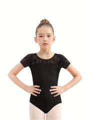 Cotton Girls Solid Back Bow Short Sleeve Ballet Leotard Dance Gift