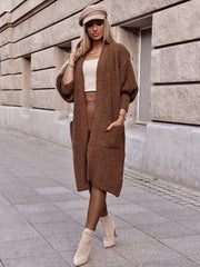 Lantern Sleeve Long Cardigan With Pockets