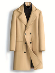 Double Breasted Trench Coat Men's Casual Lapel Woolen Overcoat