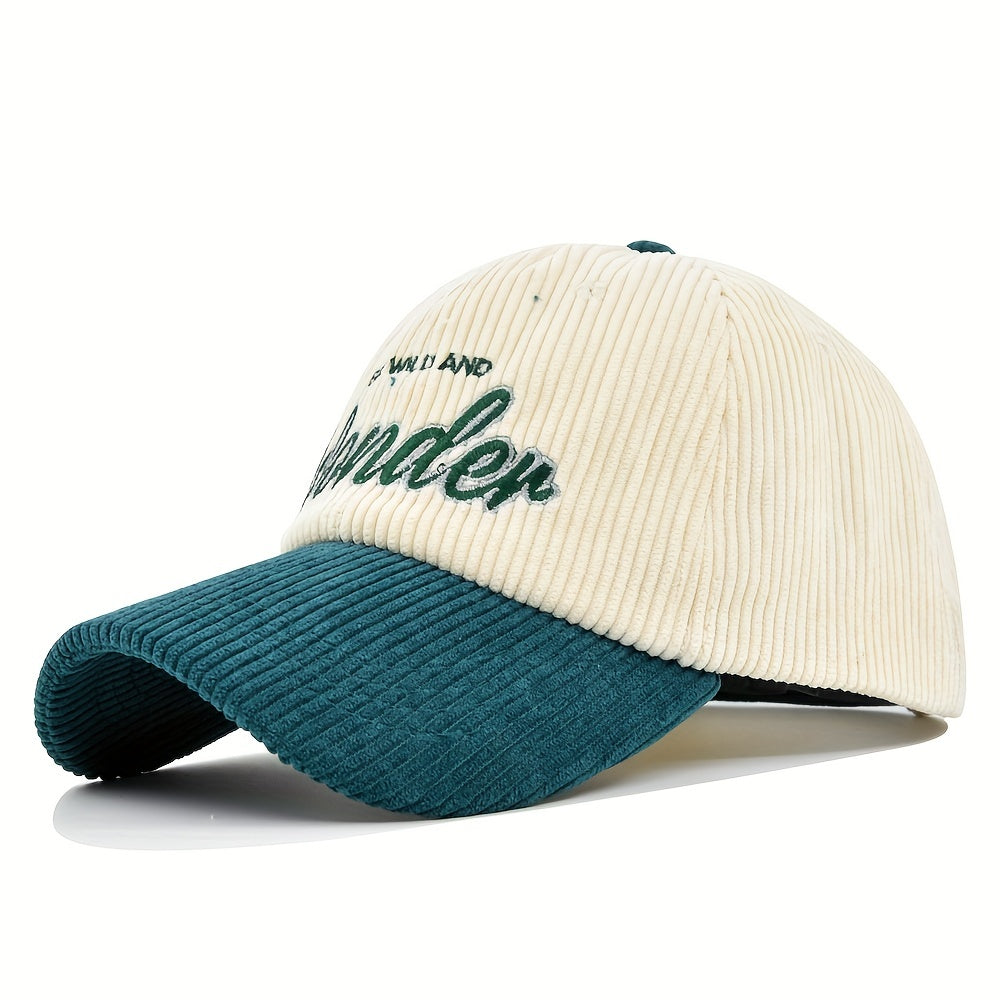 WONDER Embroidery Corduroy Baseball Cap Block Adjustable Hat