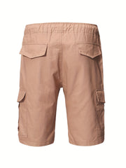 Men's Casual Cotton Cargo Shorts with Elastic Waist