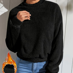Solid Plush Crew Neck Sweatshirt