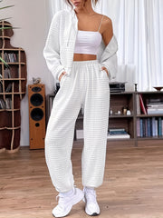 Popcorn Style Textured Two piece Set Zip Up Drawstring Hoodies Sweatshirt