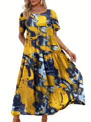 Tie Dye Short Sleeve Maxi Smock Dress