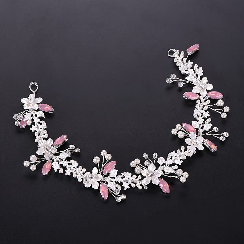 Rose Golden Flower Headband Wedding Faux Pearl Rhinestone Hairband